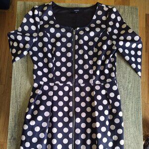 Long-sleeved polkadot dress (navy & rose)